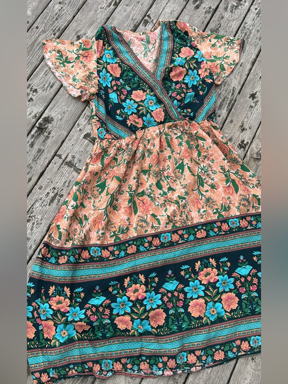 Women’s  Floral Tiered Dress in Peach and Teal